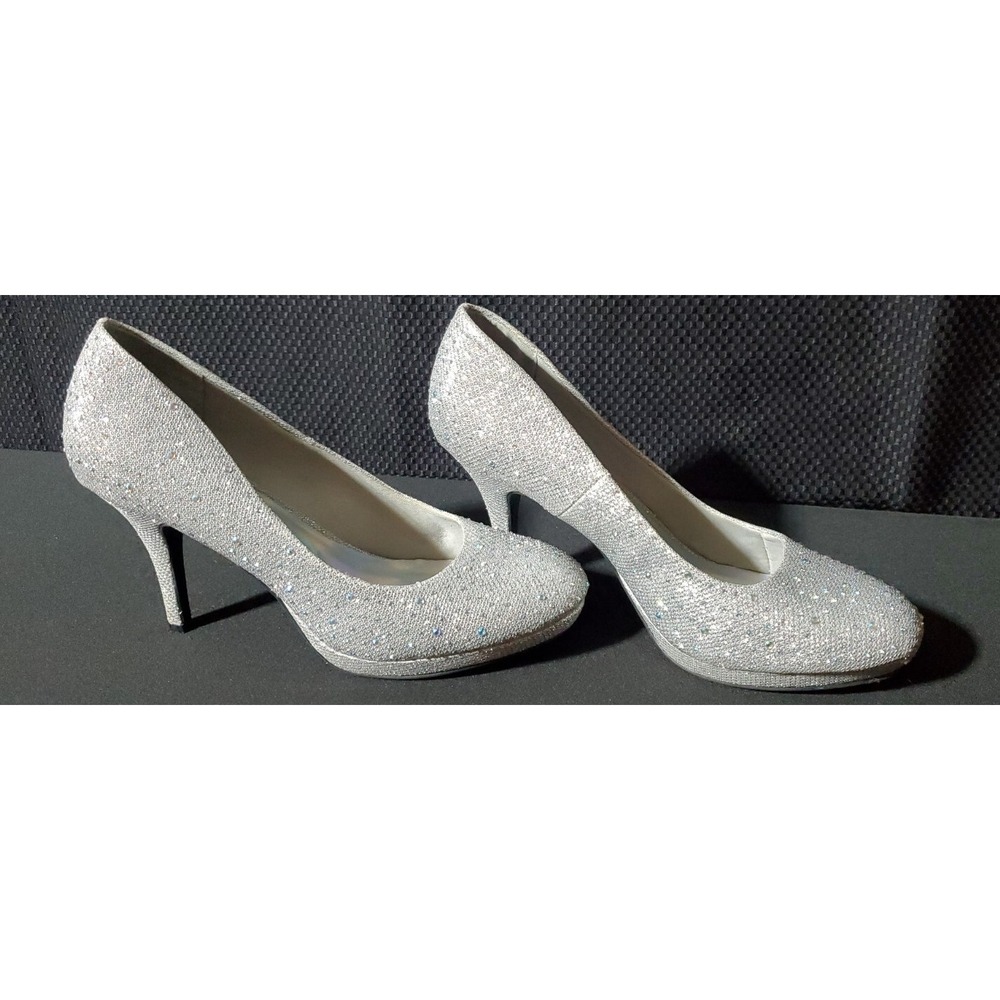 SILVER SLIPPER Rhinestone Sliver Glitter High Heel Stiletto Dress Pumps 10 M
